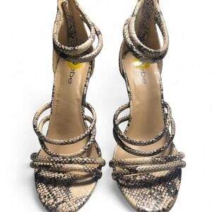 Bebe Womens Snakeskin Print Multi Strap Stiletto Heels Tan Brown Black Size 8